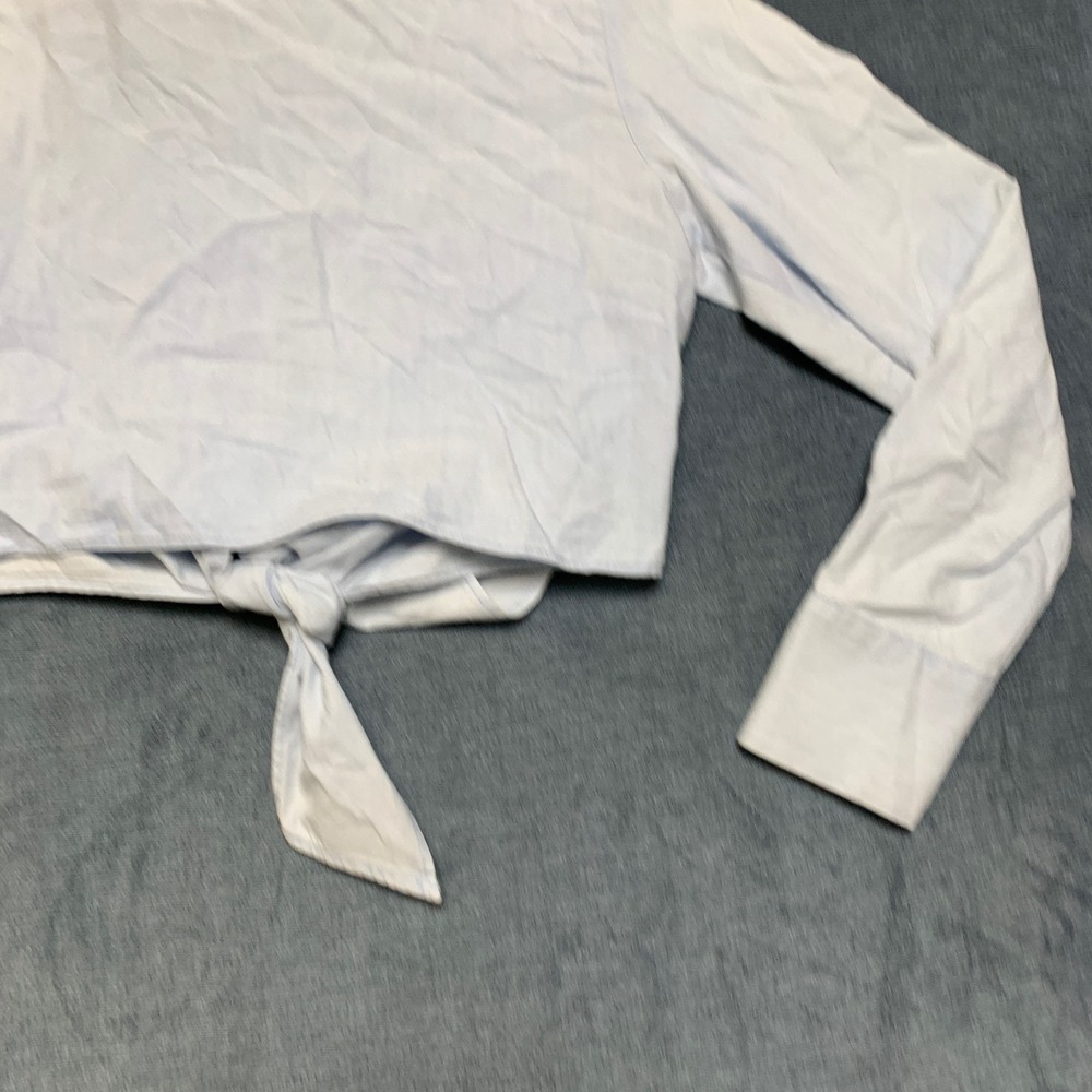 Zara Cropped Shirt Womens Small Light Blue Tie Front Utility Pockets Minimalist - Picture 16 of 16
